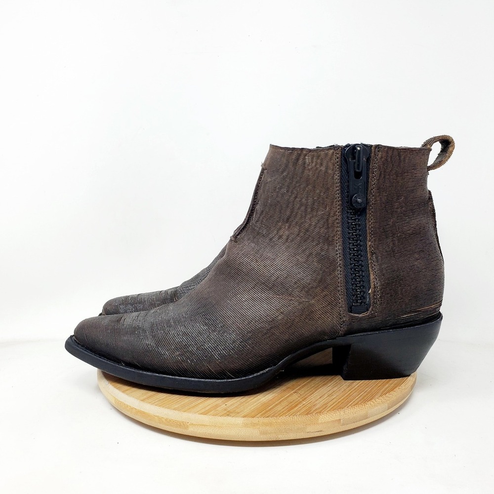 Frye Sacha Moto Boots Women 8.5 Brown Leather Boho Double Zip Western Ankle Shoe